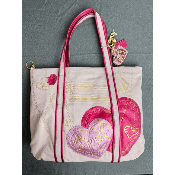 COACH RARE POPPY  FUCHSIA PINK HEARTS GLAM TOTE 14551 - Picture 1 of 8